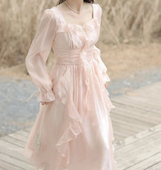 Angela Peach Pink Soft Aesthetic Ruffle Fairy Dress