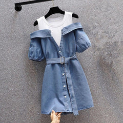 Fashion Button Denim Mini Dress