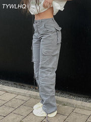 Vintage Cargo Pants  Baggy Jeans Women Fashion 90s Streetwear Pockets Wide Leg High Waist Straight Y2k Denim Trousers Overalls