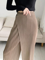 YUDX Women Pleated Solid Color Ankle-length Pants Elastic Waist Wide Leg Straight Female Trsouser Loose 2023 Summer