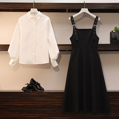 Aesthetic Elegant Shirt Strap Dress Two Piece Set