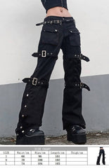 Eyelet Buckle Cyber Punk Goth Baggy Jeans Y2K Woman Techwear Dark Academic Solid E Girl Cargo Pants Denim Gothic Hippie Trousers