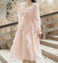 Angela Peach Pink Soft Aesthetic Ruffle Fairy Dress