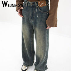 design vintage streetwear y2k baggy jeans Women's denim cargo pants women high waist ripped pocktes wide leg new jeans woman