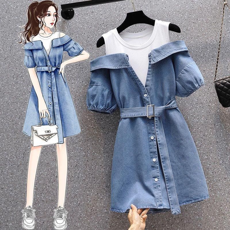 Fashion Button Denim Mini Dress