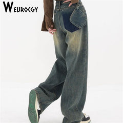 design vintage streetwear y2k baggy jeans Women's denim cargo pants women high waist ripped pocktes wide leg new jeans woman