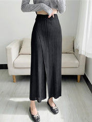 YUDX Women Pleated Solid Color Ankle-length Pants Elastic Waist Wide Leg Straight Female Trsouser Loose 2023 Summer