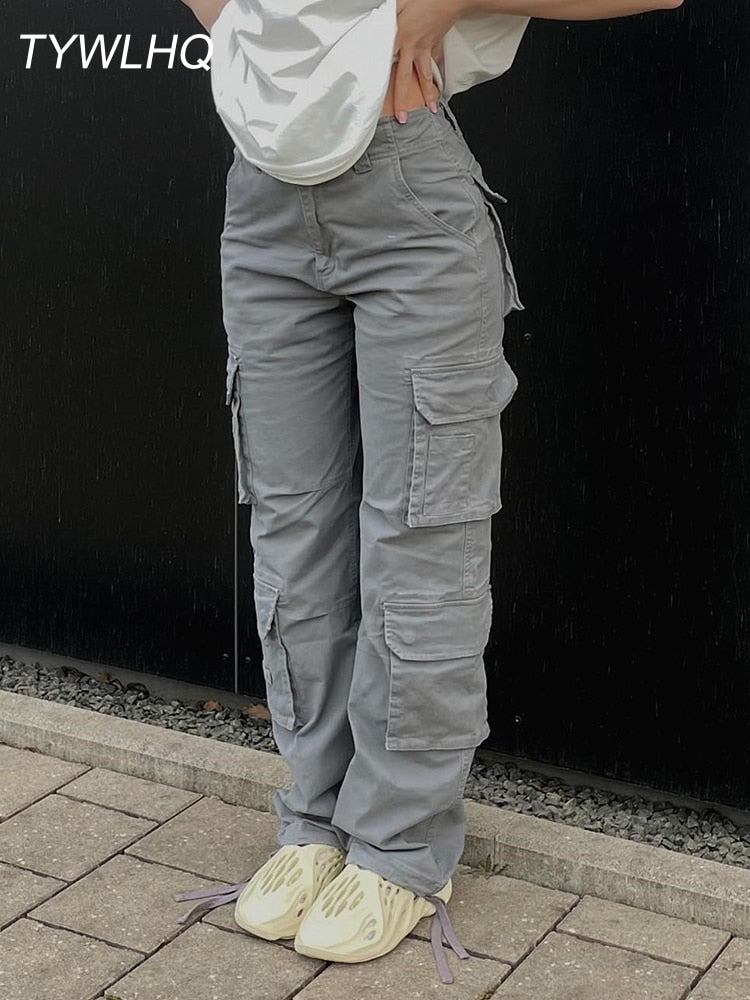 Vintage Cargo Pants  Baggy Jeans Women Fashion 90s Streetwear Pockets Wide Leg High Waist Straight Y2k Denim Trousers Overalls