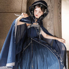 Ancient Hooded Cloak Embroidery Butterfly Tassel Chain Dress