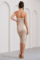 Stately | Champagne Cut-Out Ruched Bodycon Midi Dress