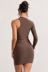 Siren | Chocolate One Shoulder Bodycon Mini Dress