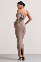 Afterparty | Mocha Ruched Asymmetric Bodycon Maxi Dress