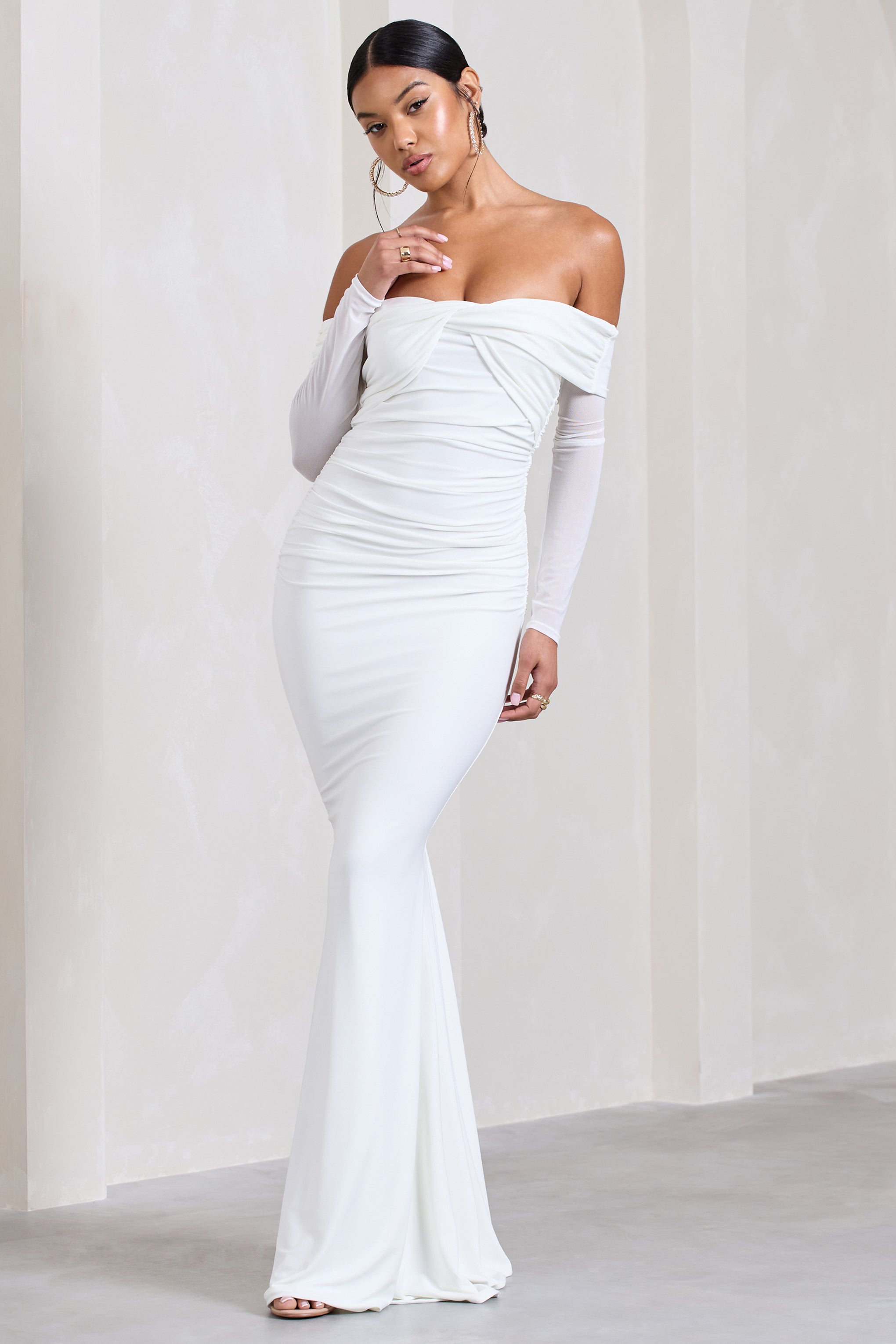 Alex | White Bardot Twist Maxi Dress