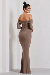 Alex | Mocha Bardot Twist Maxi Dress