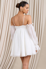 Daydream | White Satin Babydoll Mini Dress With Chiffon Sleeves