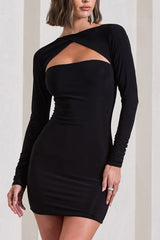 Stassi | Black Bodycon Twist Neck Mini Dress With Strappy Back