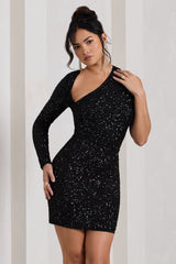 Siren | Black Sequin One Shoulder Bodycon Mini Dress