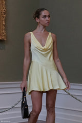 Alyce Satin Cowl Micro Mini Dress - Yellow