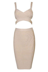 Ang Bandage Top and Knee Length Skirt Set- Cream