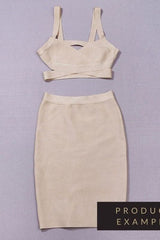 Ang Bandage Top and Knee Length Skirt Set- Cream