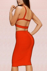 Ang Bandage Top and Knee Length Skirt Set - Lipstick Red