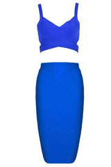 Ang Bandage Top and Knee Length Skirt Set- Royal Blue