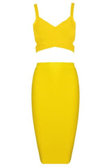 Ang Bandage Top and Knee Length Skirt Set - Sun Yellow