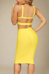 Ang Bandage Top and Knee Length Skirt Set - Sun Yellow