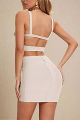 Ang Bandage Top and Mini Skirt Set - Cream