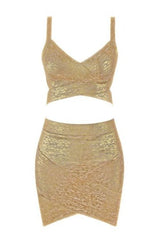 Ang Bandage Top and Mini Skirt Set - Gold