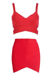 Ang Bandage Top and Mini Skirt Set - Lipstick Red