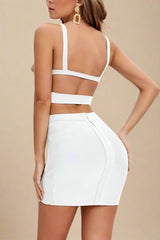 Ang Bandage Top and Mini Skirt Set - Pearl White