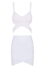 Ang Bandage Top and Mini Skirt Set - Pearl White