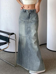 Vintage Denim Mermaid Maxi Skirt