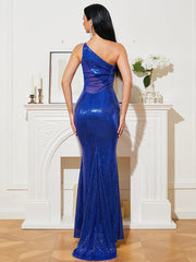 One Shoulder Cut Out Maxi Blue Evening Dress RH30380