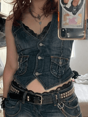 Button Front Denim Corset Top