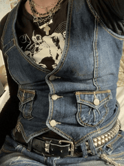 Button Front Denim Corset Top