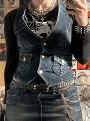 Button Front Denim Corset Top