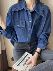 Wash Dual Pocket Denim Blouses&Shirts