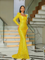 Formal Square Neck Mermaid Sequin Evening Dress RH30579