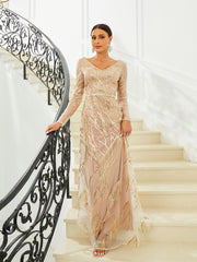 Double V-Neck Tulle Maxi Evening Dress RM20700