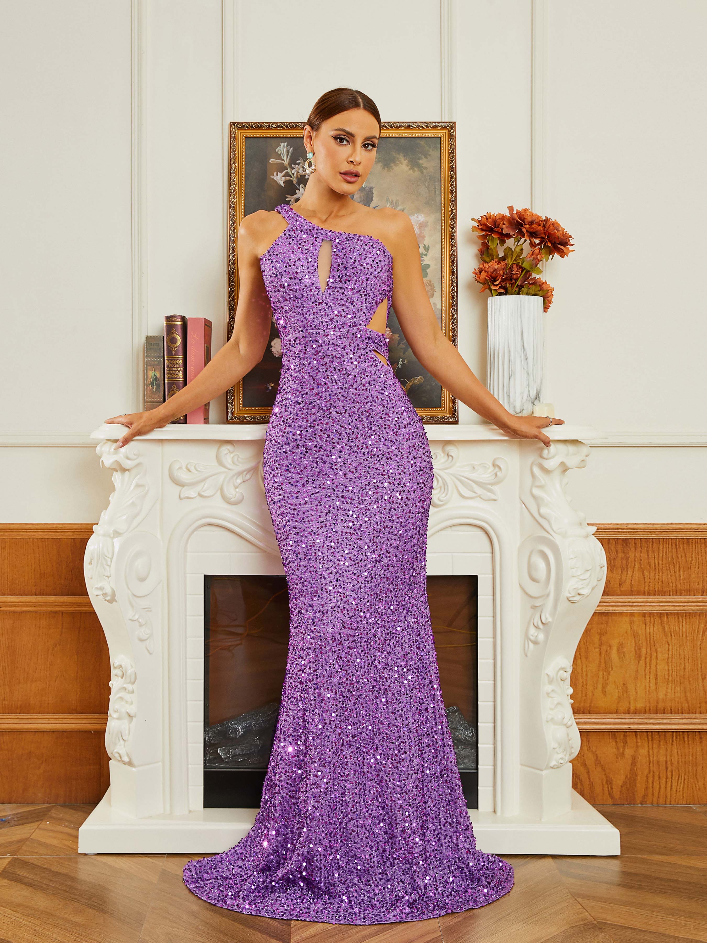 One Shoulder Backless Off Shoulder Mermaid CutOut Evening Dress RJ10263