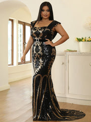 Plus Size Square Neck Sequins Evening Dress PJMY1061