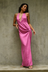 Aaliyah Plunge Neck Maxi Dress - Rose Pink