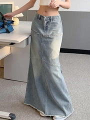 Vintage Denim Mermaid Maxi Skirt