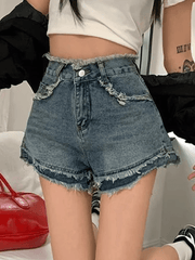 High Waist Frayed Denim Shorts