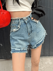 High Waist Frayed Denim Shorts