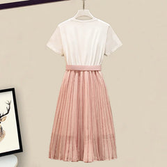 Colorblock Striped Print Round Neck Belted T-Shirt Dress