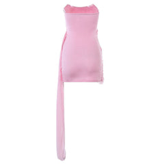 Sexy Solid Color Ruched Wrap Trim Strapless Bodycon Party Mini Dress - Pink