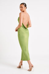 Adela Cowl Midi Dress With Pearl Trim - Parakeet Green